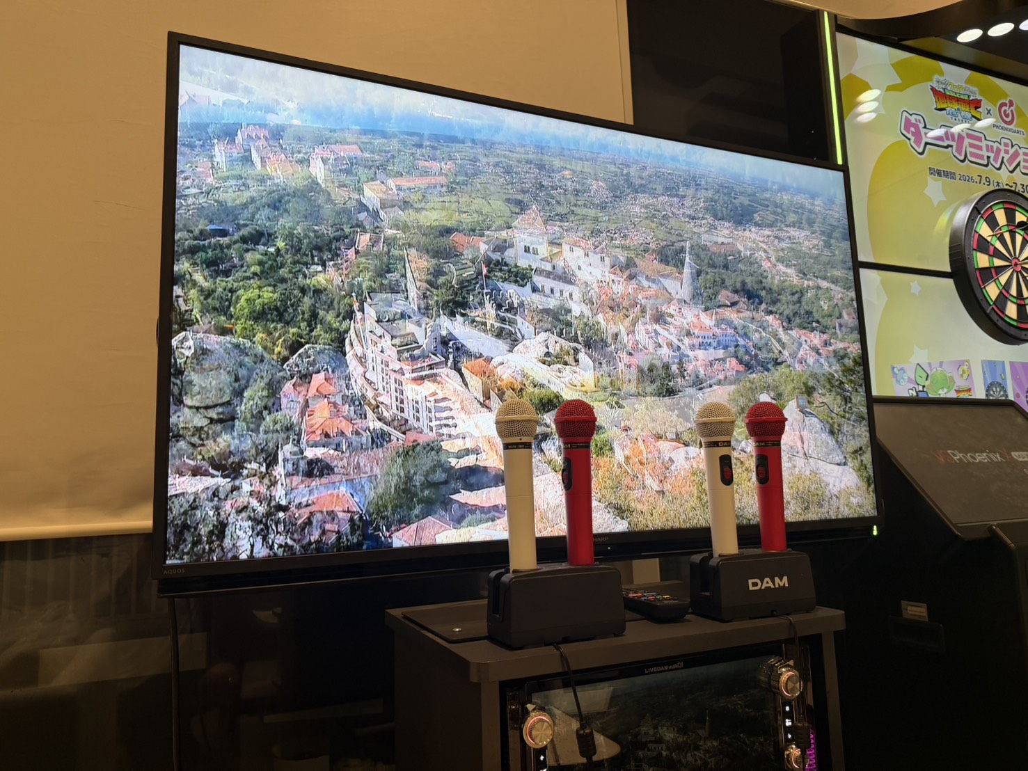 大型TVとDAM機材を備えたカラオケ